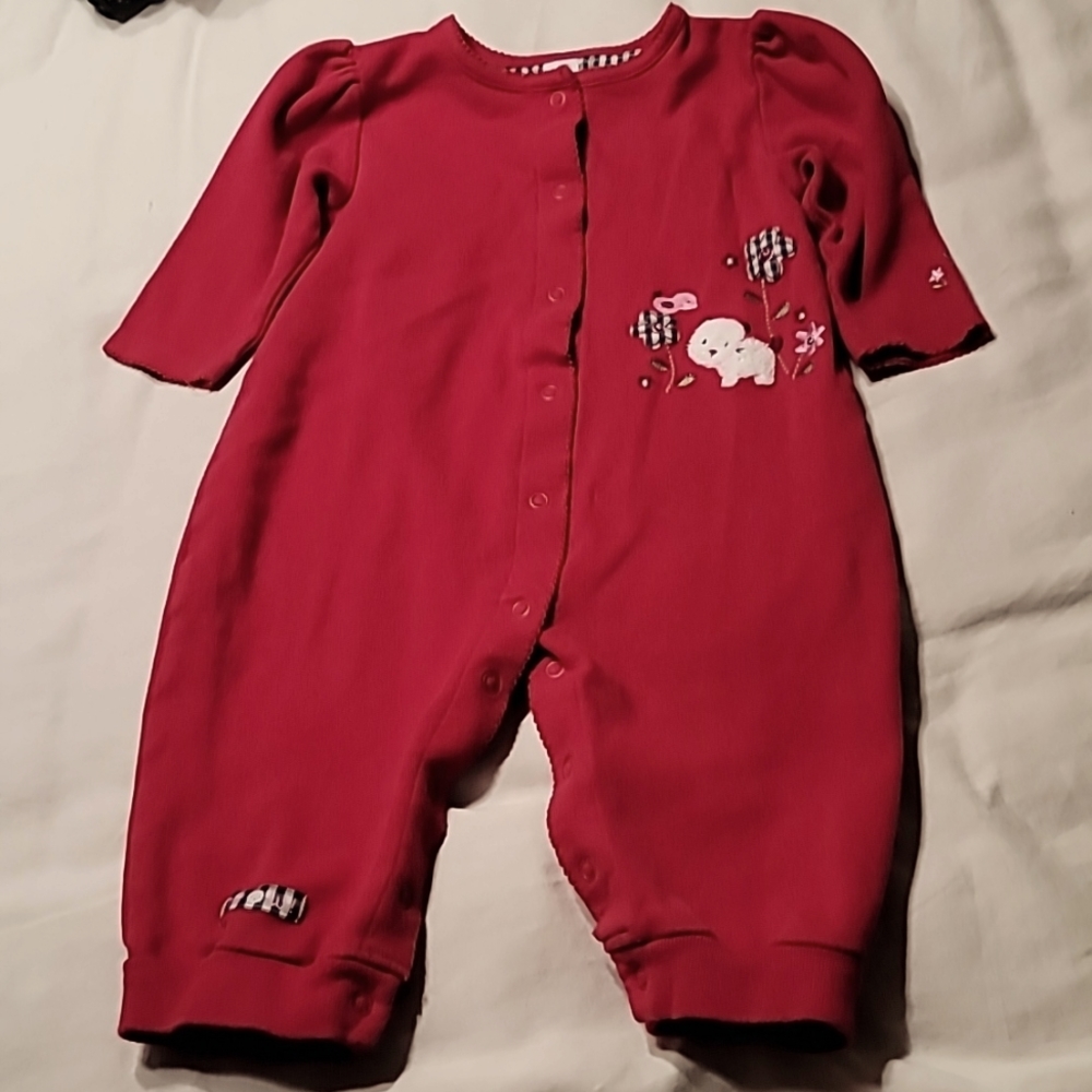 Children girls red jersey jumpsuit with kitty 12 month - Picture 1 of 8